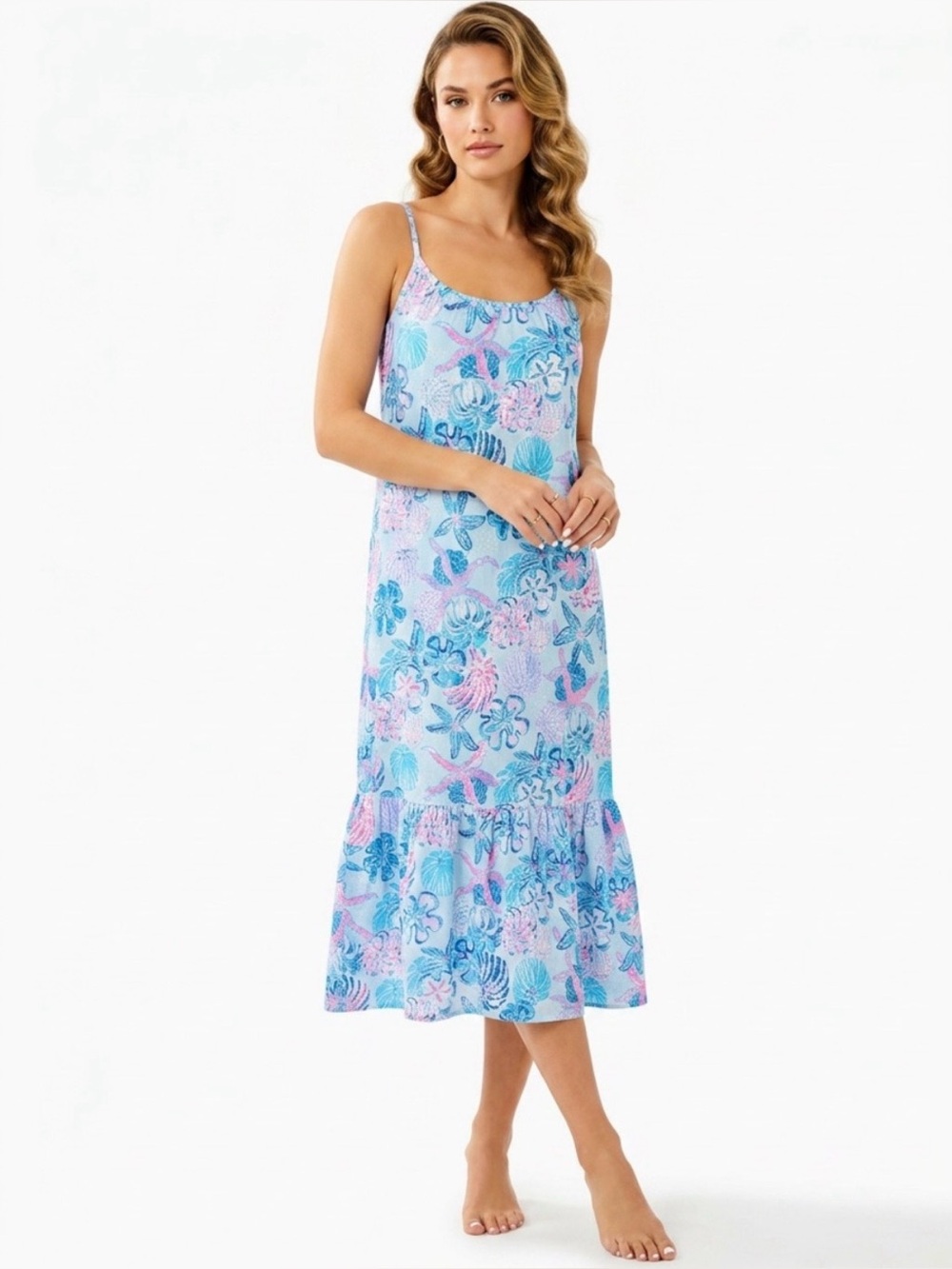 NWT - Lilly Pulitzer Light Blue Floral Seashell midi dress XS
